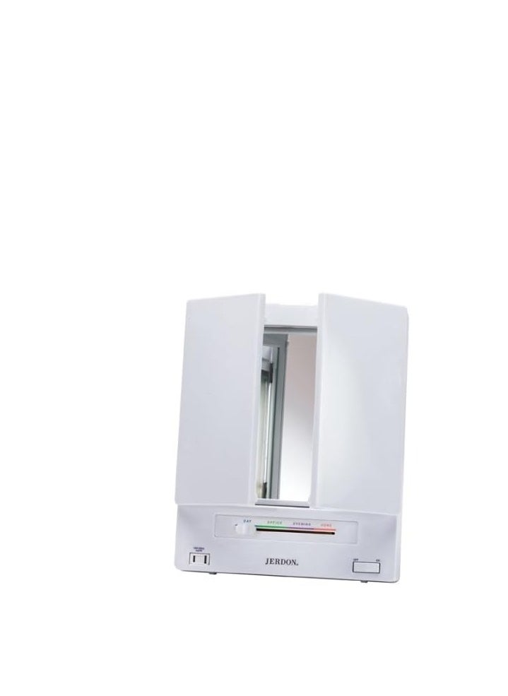Jerdon - JERDON Tri-Fold Two-Sided Makeup Mirror with Lights - Vanity Mirror with 5X-1X Magnification & Multiple Light Settings - White - Model JGL9W - Image 1