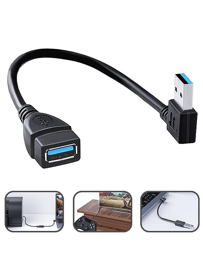 كابل تمديد USB، كابل بيانات USB 3.0 فائق السرعة ذكر إلى أنثى تمديد زاوية يسار ويمين (20 سم، 8 بوصة) - Image 1