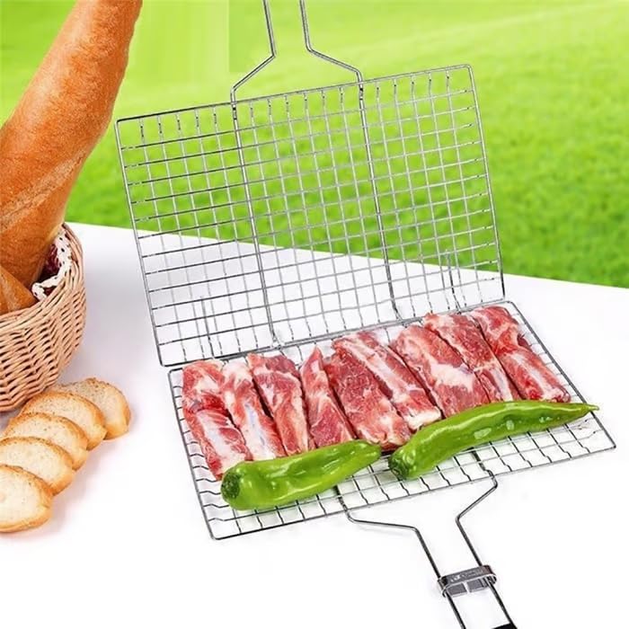 DD RETAILS Barbecue BBQ Grill Net Basket Roast Grilling Tray Chromium Plated with Wooden Handle - Image 4