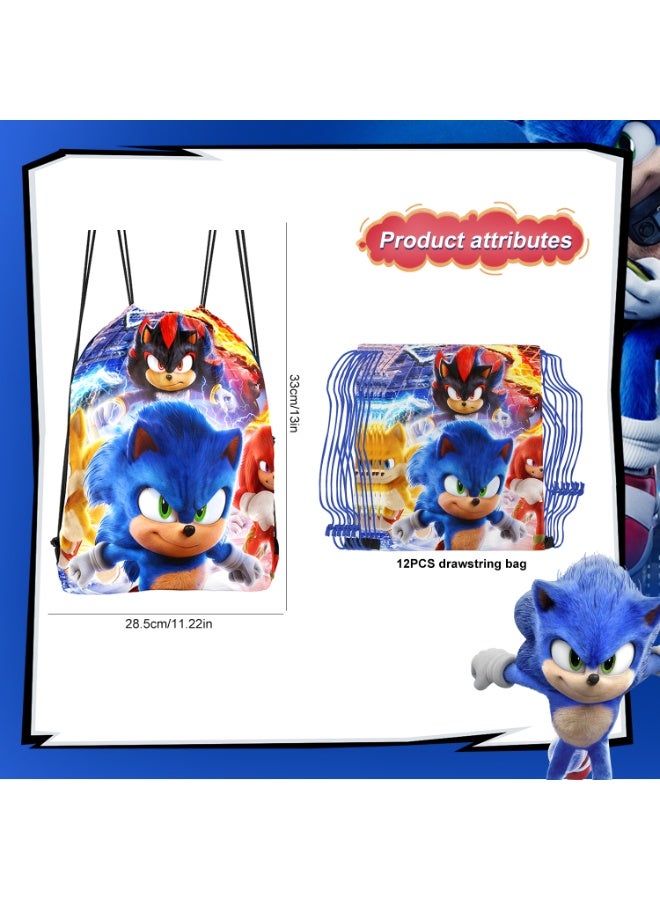 ILovhaprty Sonic Party Bags Party Favors, 12Pcs Sonic Drawstring Bag Set, Sonic Candy Bags, Suitable Sonic Party Decoration Supplies - Image 2