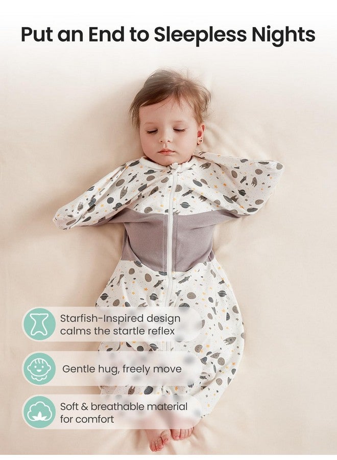 GROWNSY GROWNSY Transitional Swaddle Sleep Sack 3-6 Months, Starfish Design Baby Swaddle Sack, Dual-Zipper for Easy Diaper Changes, Proper Hip Development & Openable Foot Button, 12-20lbs, Space Tourism  - Image 3
