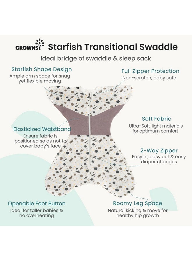 GROWNSY GROWNSY Transitional Swaddle Sleep Sack 3-6 Months, Starfish Design Baby Swaddle Sack, Dual-Zipper for Easy Diaper Changes, Proper Hip Development & Openable Foot Button, 12-20lbs, Space Tourism  - Image 2