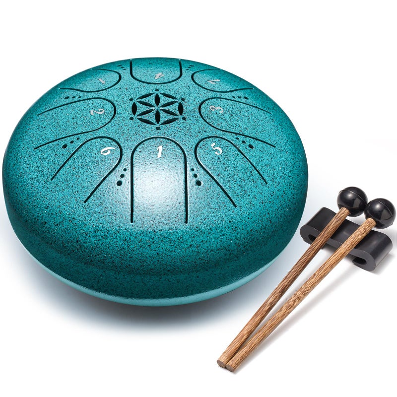 PUJONI Steel Tongue Drum, 6 Inch 8 Notes Percussion Instruments with Music Book, Mallets, Carry Bag, Finger Picks, Gifts for Beginners Musical Education & Adults Relaxation Meditation (Malachite) - Image 1