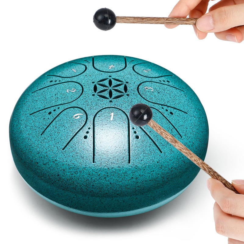 PUJONI Steel Tongue Drum, 6 Inch 8 Notes Percussion Instruments with Music Book, Mallets, Carry Bag, Finger Picks, Gifts for Beginners Musical Education & Adults Relaxation Meditation (Malachite) - Image 2