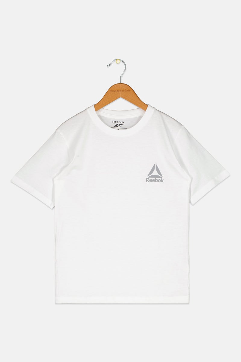 Reebok تي شيرت رياضي للأطفال الأولاد بأكمام قصيرة، خارجي، أبيض - Image 1