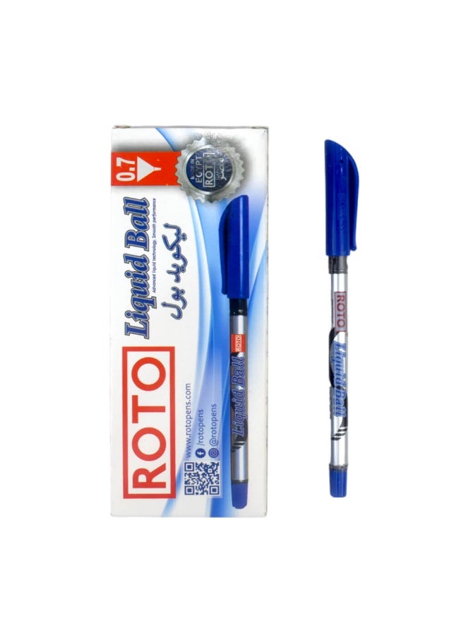 قلم جاف  حبر سائل 0.7 مم  12قلم لون ازرق سن رفيع - Image 1