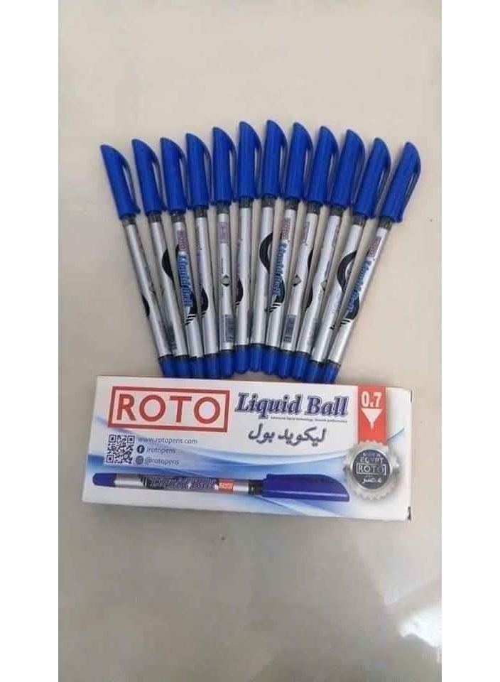 قلم جاف  حبر سائل 0.7 مم  12قلم لون ازرق سن رفيع - Image 2
