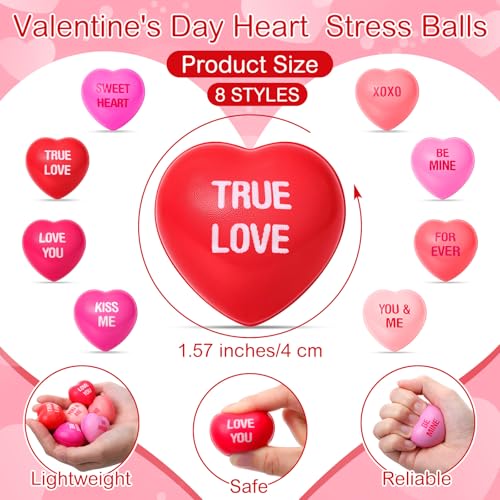 Liliful 100 Pcs Heart Stress Balls Valentines Gifts Fidget Toys Valentines Day Conversation Candy Heart Relief Stress Squeeze Ball for Anxiety Relief Coworker Employee Gift Reward RedPink - Image 5