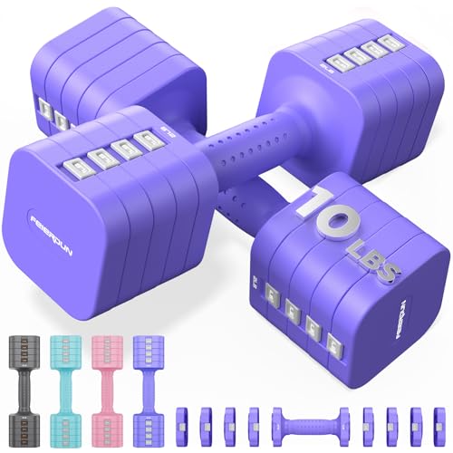 FEIERDUN 5-in-1 Adjustable Dumbbell Set of 2, 20LBS/10LBS Hand Weights for Women, 1s-Adjust Dual-Stable Dumbbell Set for Women Home Gym & Outdoor - Image 1