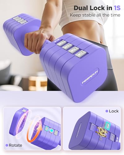 FEIERDUN 5-in-1 Adjustable Dumbbell Set of 2, 20LBS/10LBS Hand Weights for Women, 1s-Adjust Dual-Stable Dumbbell Set for Women Home Gym & Outdoor - Image 3