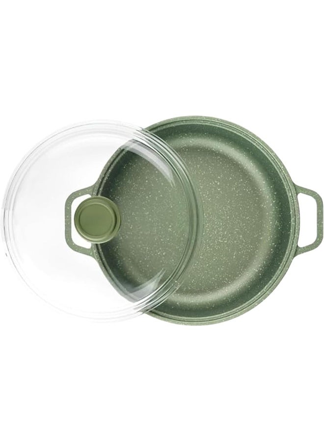 BS B&S High-Tech Induction Frypan with Glass Lid | Nonstick Triple Layer Greenstone Coated Frying Pan | Italian Heavy-Gauge Aluminum Skillet Pan | Scratch Resistant and Nickel Free | Green (28cm) - Image 1