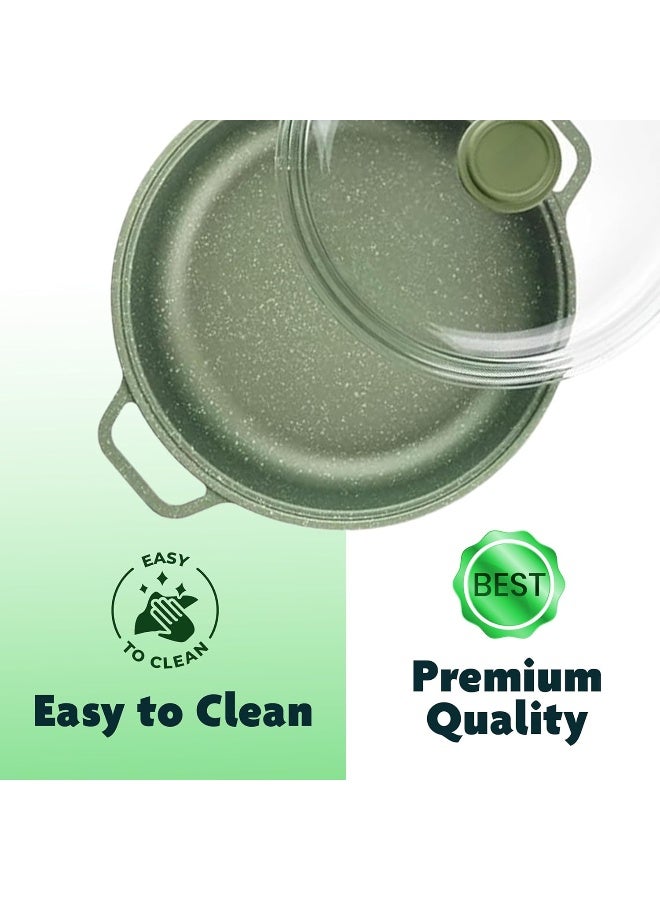 BS B&S High-Tech Induction Frypan with Glass Lid | Nonstick Triple Layer Greenstone Coated Frying Pan | Italian Heavy-Gauge Aluminum Skillet Pan | Scratch Resistant and Nickel Free | Green (28cm) - Image 3