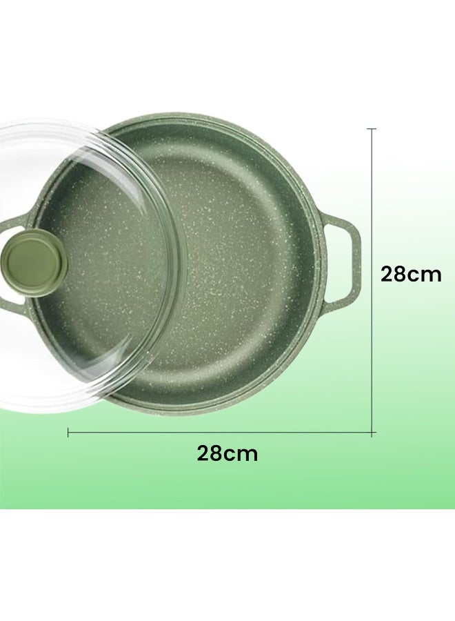 BS B&S High-Tech Induction Frypan with Glass Lid | Nonstick Triple Layer Greenstone Coated Frying Pan | Italian Heavy-Gauge Aluminum Skillet Pan | Scratch Resistant and Nickel Free | Green (28cm) - Image 2