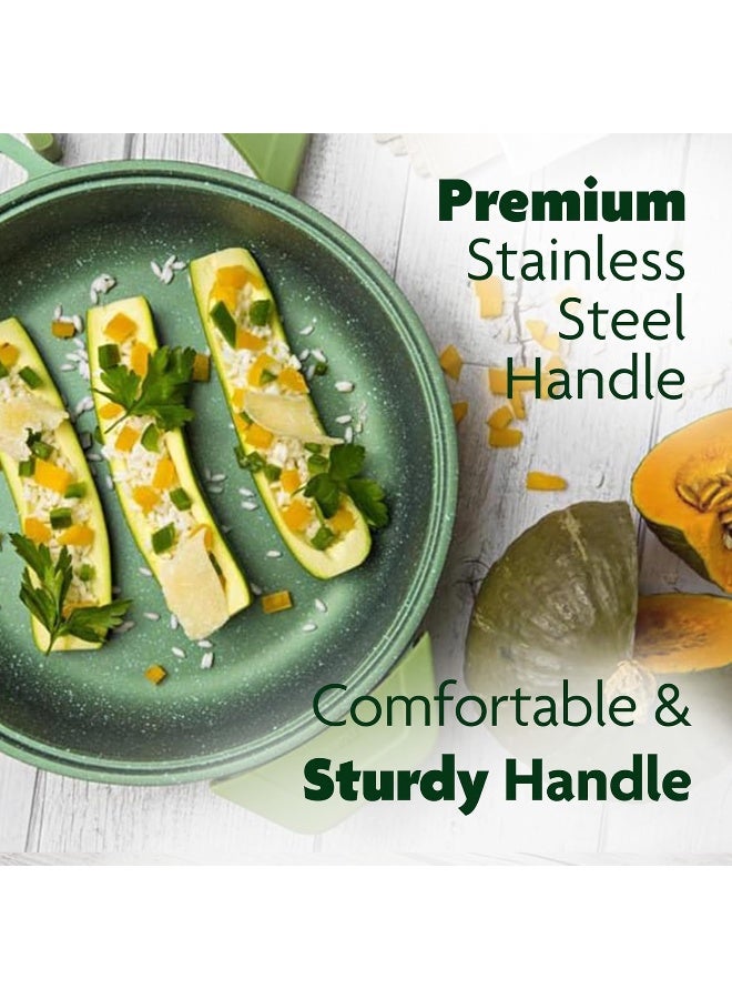 BS B&S High-Tech Induction Frypan with Glass Lid | Nonstick Triple Layer Greenstone Coated Frying Pan | Italian Heavy-Gauge Aluminum Skillet Pan | Scratch Resistant and Nickel Free | Green (28cm) - Image 4