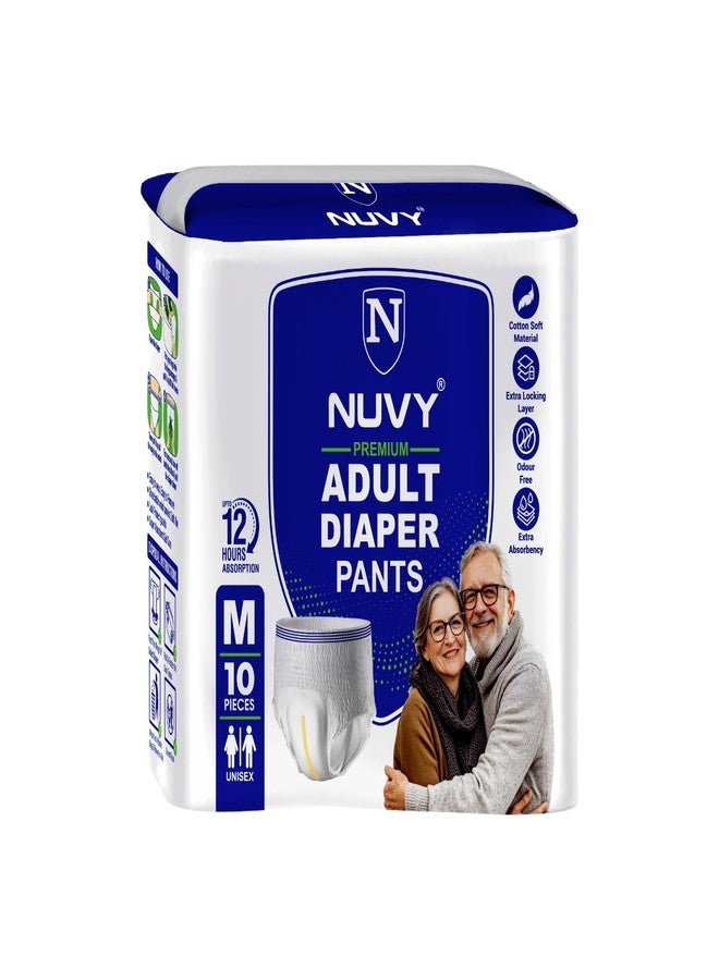 Nuvy Adult Diaper Pant M (Waist Size -26" to 42") 10 Units, 12Hours Leak Proof Protection, Odour Free - Image 1