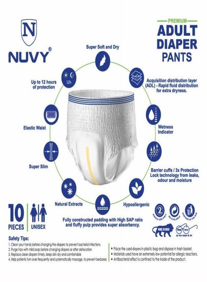 Nuvy Adult Diaper Pant M (Waist Size -26" to 42") 10 Units, 12Hours Leak Proof Protection, Odour Free - Image 2