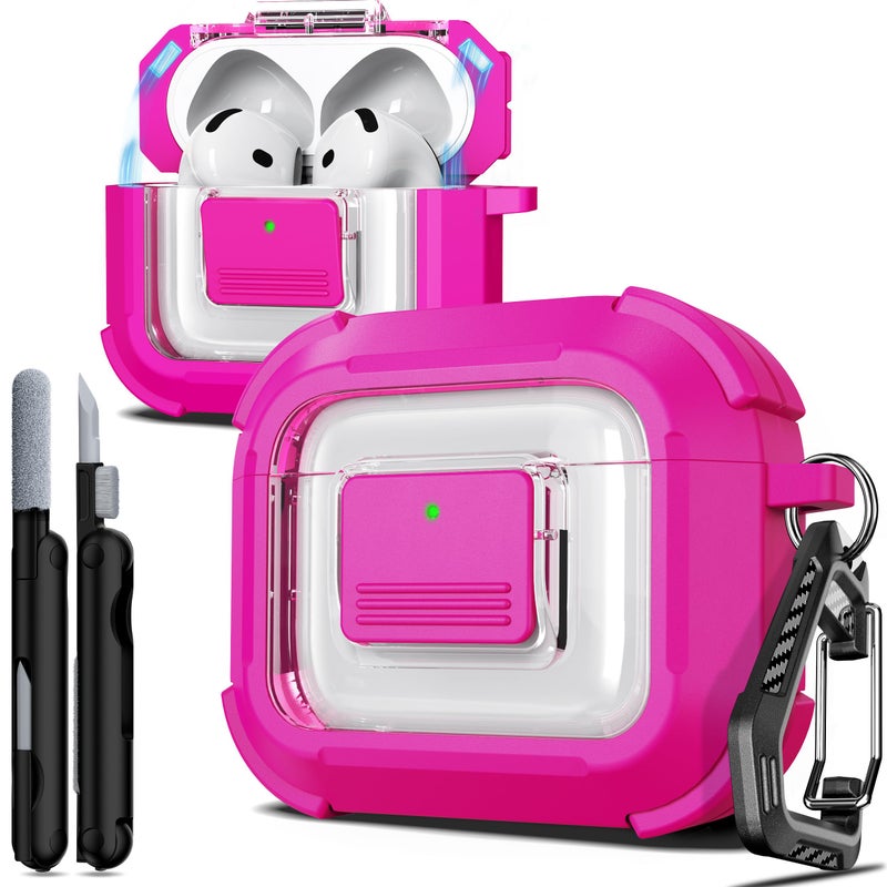 R-fun حافظة واقية R-fun لجهاز AirPods الجيل الرابع، متوافقة مع Magsafe، قفل مغناطيسي تلقائي، مع مجموعة تنظيف، مناسبة لحافظة AirPods 4 (2024) - وردي فاتح - Image 1