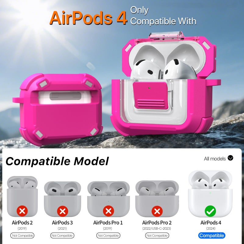 R-fun حافظة واقية R-fun لجهاز AirPods الجيل الرابع، متوافقة مع Magsafe، قفل مغناطيسي تلقائي، مع مجموعة تنظيف، مناسبة لحافظة AirPods 4 (2024) - وردي فاتح - Image 2