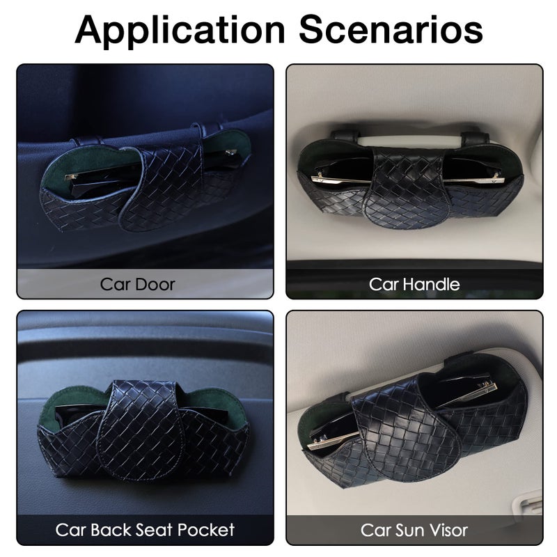 KINIVA Sunglasses Holder for Visor - Leather Glasses Case with Clips for All Car Models (Black) - Image 5