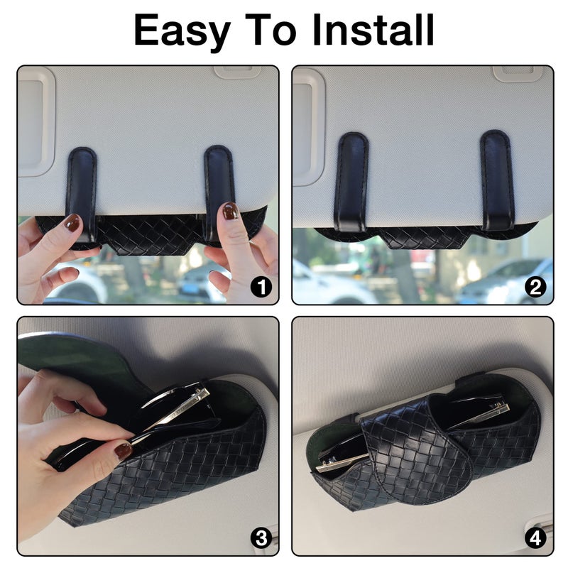 KINIVA Sunglasses Holder for Visor - Leather Glasses Case with Clips for All Car Models (Black) - Image 4