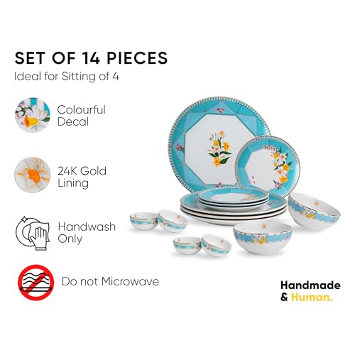 Shay Ceramic Dinner Set, 14 Pcs, Nargis | Crockery Set for Dining Table | Dining Sets Crockery Items | Glossy Finish | Premium Stoneware (Nargis, 14 Pieces) - Image 2