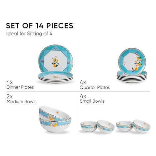 Shay Ceramic Dinner Set, 14 Pcs, Nargis | Crockery Set for Dining Table | Dining Sets Crockery Items | Glossy Finish | Premium Stoneware (Nargis, 14 Pieces) - Image 4