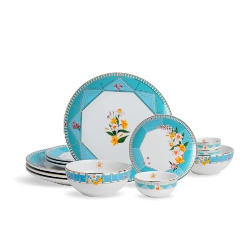 Shay Ceramic Dinner Set, 14 Pcs, Nargis | Crockery Set for Dining Table | Dining Sets Crockery Items | Glossy Finish | Premium Stoneware (Nargis, 14 Pieces) - Image 1