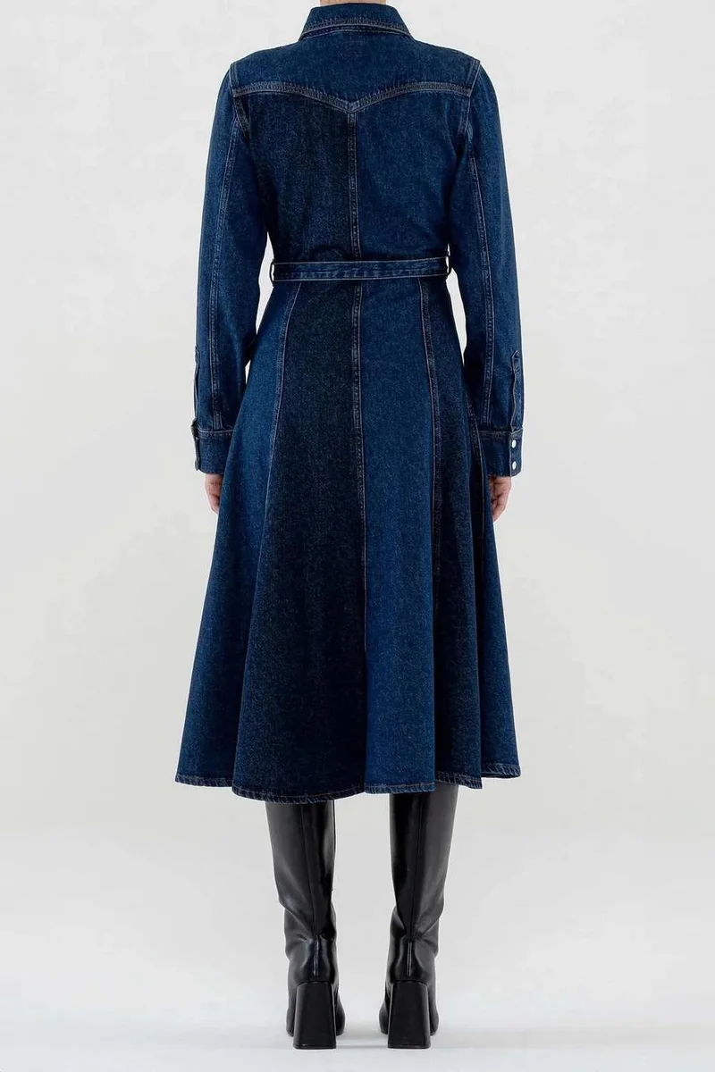 Ag Jeans Fitted Flared Medium-Wash Denim Dress