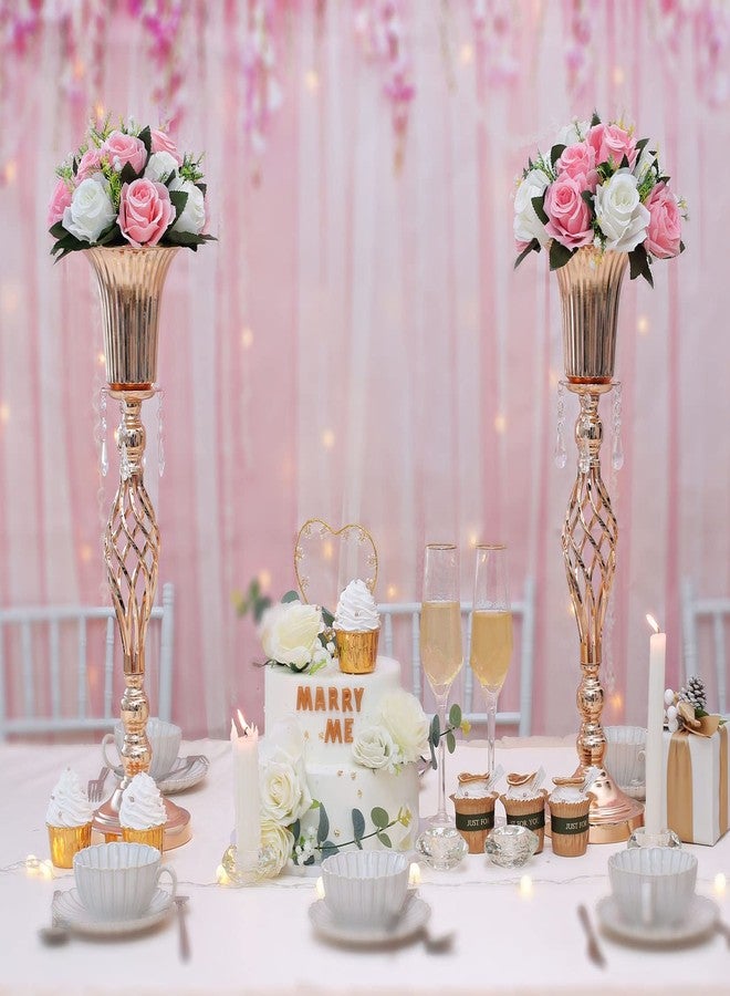 Lovecat 2 Pcs Elegant Metal Gold Floral Vase, Beaded Crystal Gold Trumpet Crown Vase, Perfect for Wedding Banquets, Birthdays, Anniversaries, Holiday Parties and Other Important Event Centerpieces(23.2") - Image 3