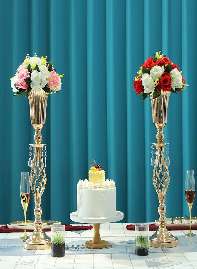 Lovecat 2 Pcs Elegant Metal Gold Floral Vase, Beaded Crystal Gold Trumpet Crown Vase, Perfect for Wedding Banquets, Birthdays, Anniversaries, Holiday Parties and Other Important Event Centerpieces(23.2") - Image 5
