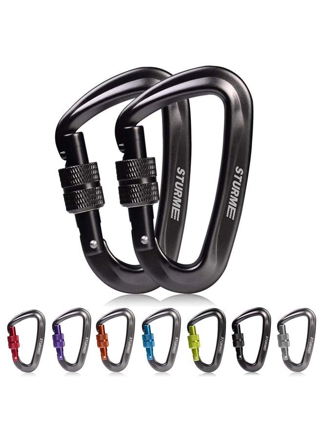 STURME Carabiner Clip 12KN Aluminium Wiregate Lightweight Heavy Duty Large Strong Durable D-Ring Hooks Spring Snap Link Keychain Clips Set for Hammock Improved Design for 2024 (Black) - Image 1