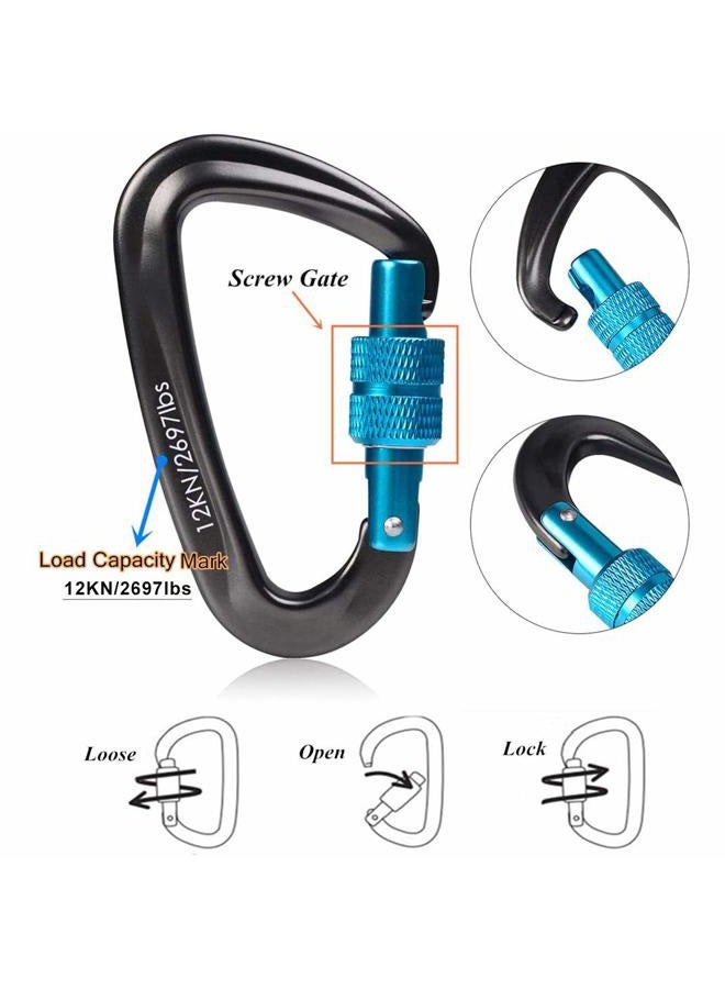 STURME Carabiner Clip 12KN Aluminium Wiregate Lightweight Heavy Duty Large Strong Durable D-Ring Hooks Spring Snap Link Keychain Clips Set for Hammock Improved Design for 2024 (Black) - Image 3