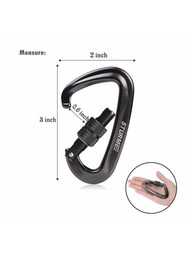 STURME Carabiner Clip 12KN Aluminium Wiregate Lightweight Heavy Duty Large Strong Durable D-Ring Hooks Spring Snap Link Keychain Clips Set for Hammock Improved Design for 2024 (Black) - Image 2