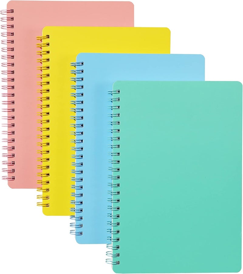 Excefore Spiral Notebooks, 4 Pack A5 College Ruled Paper, 8.3x5.9inch Thick Plastic Hardcover Soft Cover Notebooks with Twin-Wire Binding, Portable 80 Sheets Lined Paper for Office Study and Notes, 4Color - Image 1