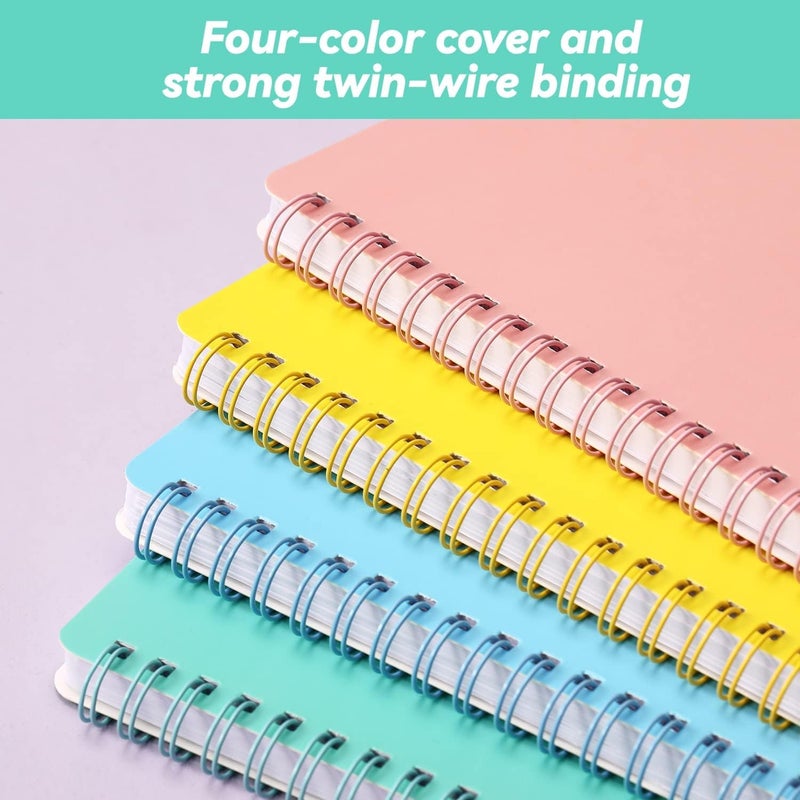 Excefore Spiral Notebooks, 4 Pack A5 College Ruled Paper, 8.3x5.9inch Thick Plastic Hardcover Soft Cover Notebooks with Twin-Wire Binding, Portable 80 Sheets Lined Paper for Office Study and Notes, 4Color - Image 3