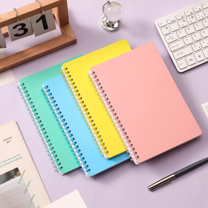 Excefore Spiral Notebooks, 4 Pack A5 College Ruled Paper, 8.3x5.9inch Thick Plastic Hardcover Soft Cover Notebooks with Twin-Wire Binding, Portable 80 Sheets Lined Paper for Office Study and Notes, 4Color - Image 2