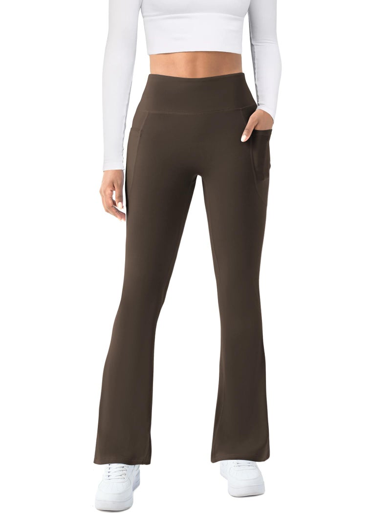 COPYLEAF Womens Yoga Pants with Pockets High Waisted Flare Leggings Bell Bottom Yoga Dress Pants Seamless Bootcut Pants(Brown XL) - Image 2