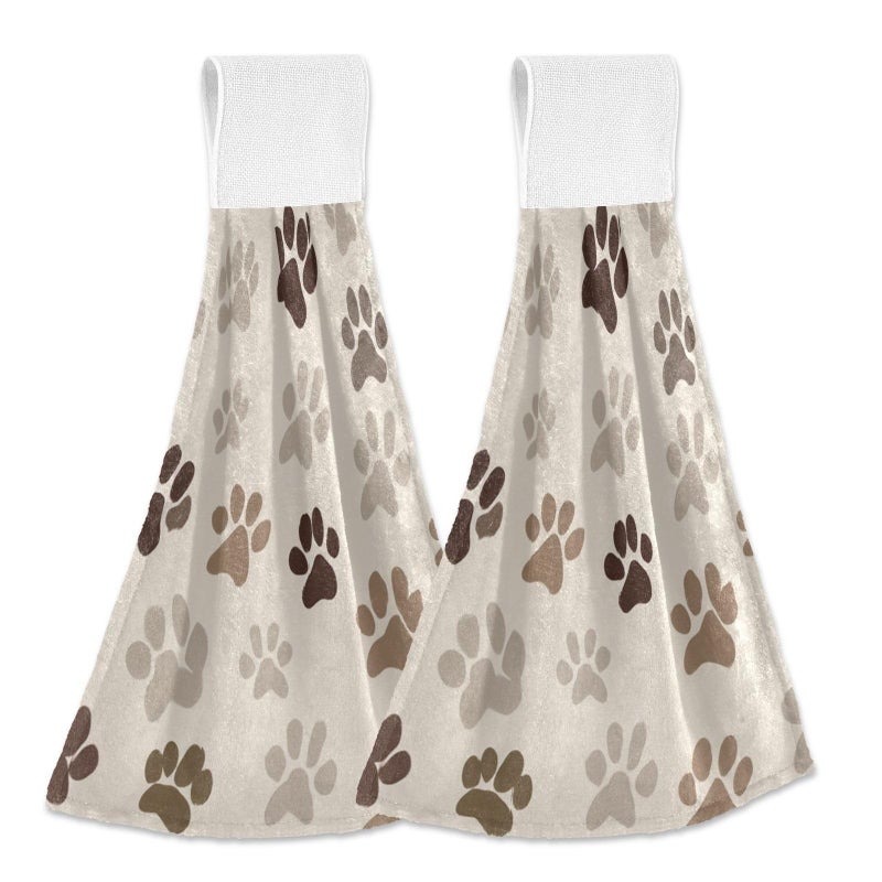 Aslsiy Dogs Paw Prints Hanging Kitchen Towels Animal Pets Bathroom Hand Tie Towel Fast Drying Dish Tea Towels for Bath Tabletop Gym Home Decor Set of 2