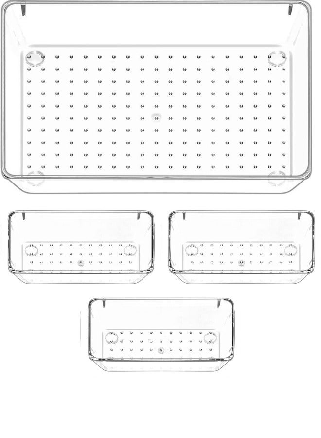 4 Pcs Desk Drawer Organizers Trays Set Clear Plastic Storage Bins Bathroom Drawer Tray Dividers Vanity Trays Organizer for Bedroom Dresser Makeup Kitchen Utensil Office - Image 1