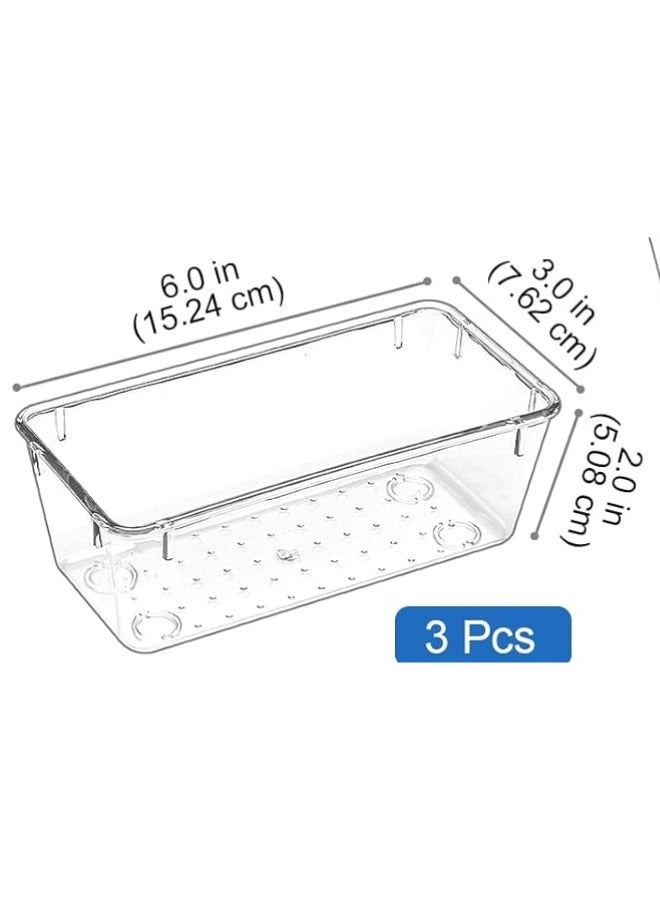 4 Pcs Desk Drawer Organizers Trays Set Clear Plastic Storage Bins Bathroom Drawer Tray Dividers Vanity Trays Organizer for Bedroom Dresser Makeup Kitchen Utensil Office - Image 3