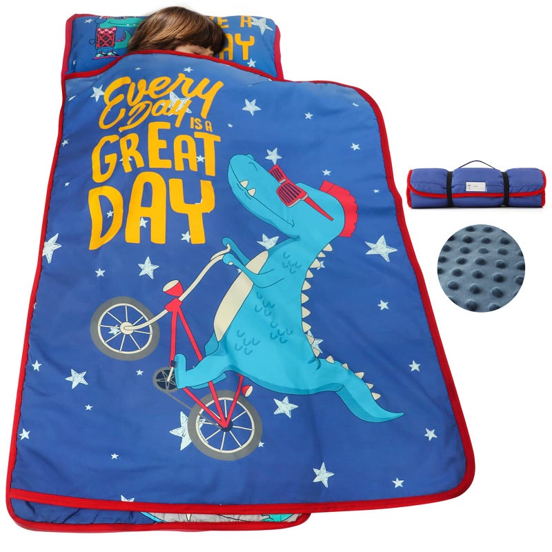 TANOSHII® Toddler Nap Mat with Pillow and Blanket, Portable Kids Sleeping Mats for Daycare, Preschool, 21" x 53", Lightweight and Soft Sleeping Bags for Kids (Dinosaur, 21" x 53") - Image 1