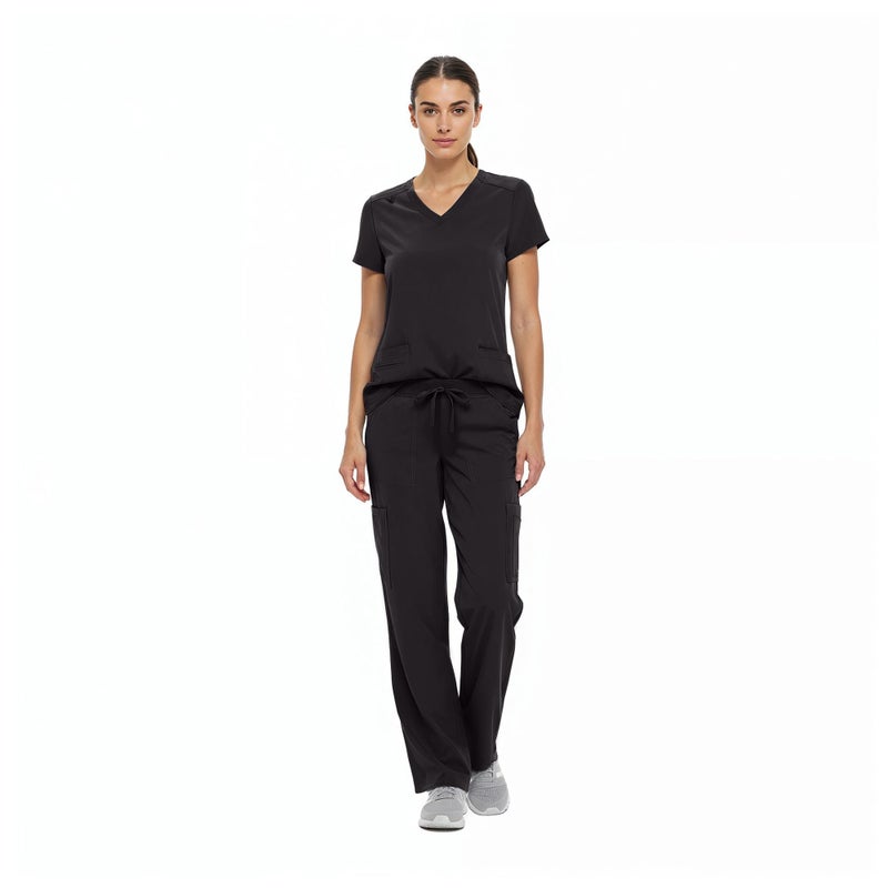 Natural Uniforms Women's Cool Stretch V-Neck Top and Cargo Pant Set (Black, Medium-Petite) - Image 4