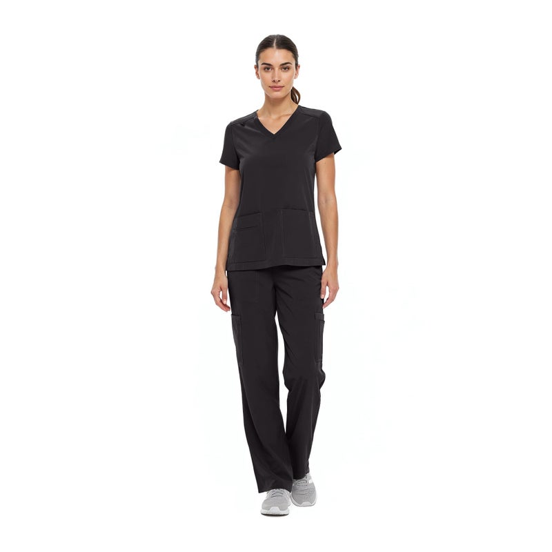 Natural Uniforms Women's Cool Stretch V-Neck Top and Cargo Pant Set (Black, Medium-Petite) - Image 2