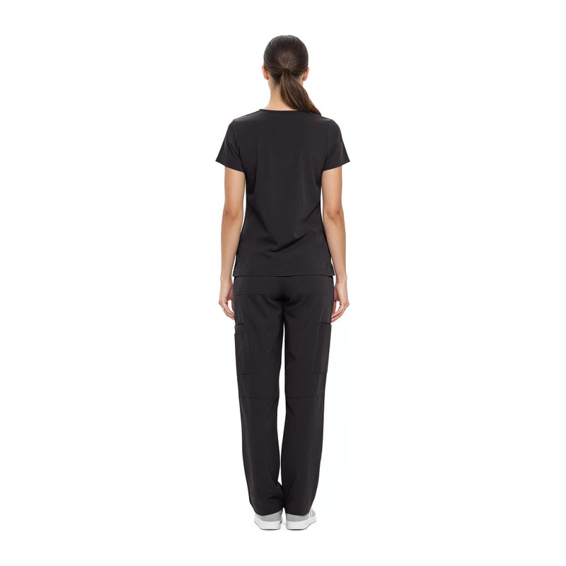 Natural Uniforms Women's Cool Stretch V-Neck Top and Cargo Pant Set (Black, Medium-Petite) - Image 3