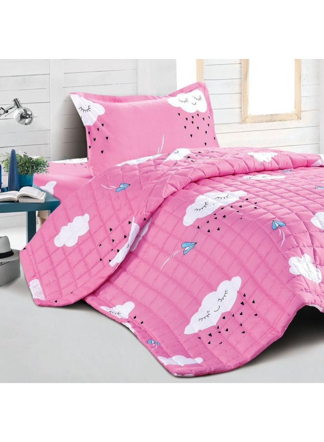 Girls Single Bedding Set Pink Cartoon Clouds Design 3 Pieces - Image 1