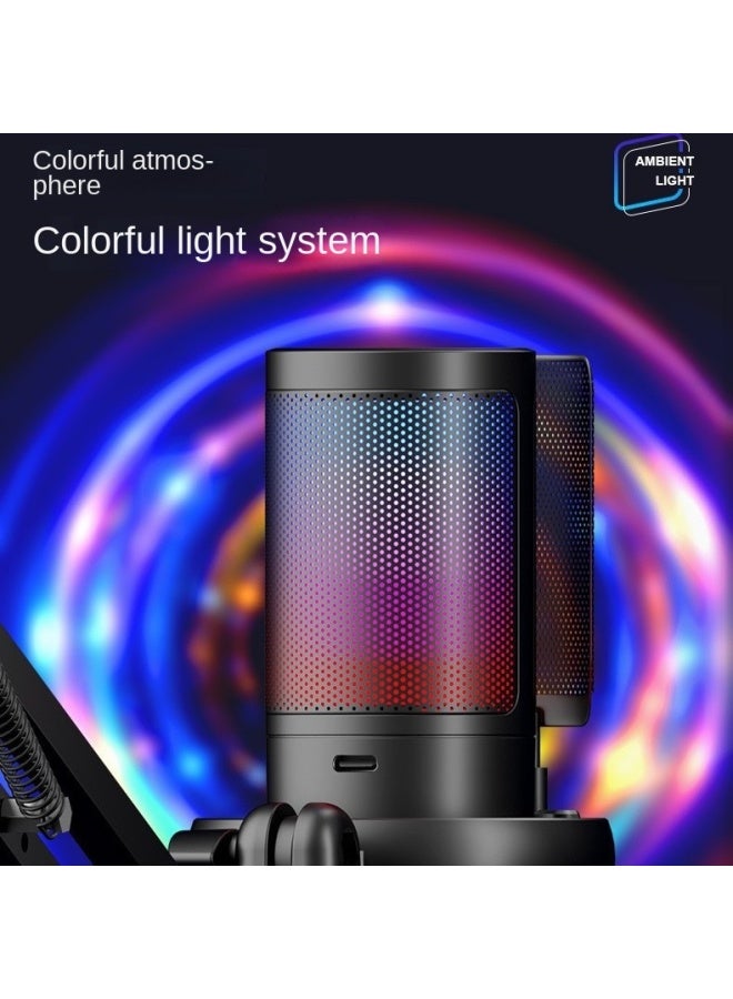 Me6s ميكروفون ألعاب USB ميكروفون تسجيل كمبيوتر مع مجموعة مرشح البوب إضاءة RGB حامل ميكروفون مكثف - Image 3