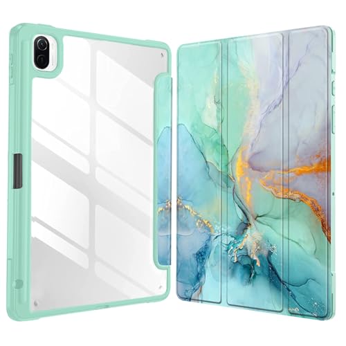 MOCA Case for Xiaomi Pad 5 / Pad 5 11 Pro with Pen Holder,Transparent Hard Shell Back Cover Protective Slim Case for Xiaomi Mi Pad 5 /Pad 5 Pro 11” (Emerald Marble, Xiaomi Pad 5 11 Inch) - Image 1