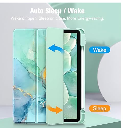 MOCA Case for Xiaomi Pad 5 / Pad 5 11 Pro with Pen Holder,Transparent Hard Shell Back Cover Protective Slim Case for Xiaomi Mi Pad 5 /Pad 5 Pro 11” (Emerald Marble, Xiaomi Pad 5 11 Inch) - Image 2