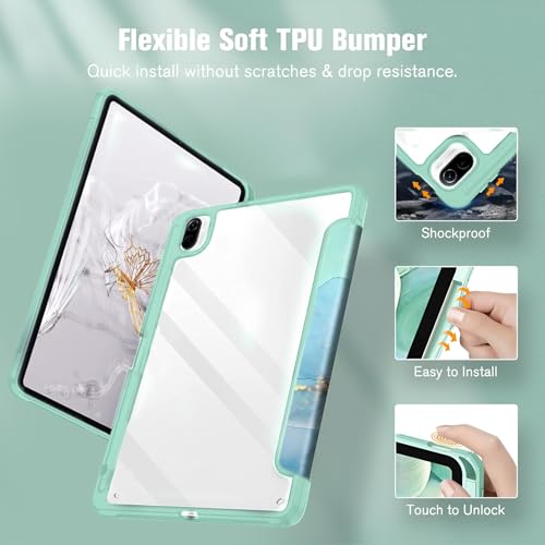 MOCA Case for Xiaomi Pad 5 / Pad 5 11 Pro with Pen Holder,Transparent Hard Shell Back Cover Protective Slim Case for Xiaomi Mi Pad 5 /Pad 5 Pro 11” (Emerald Marble, Xiaomi Pad 5 11 Inch) - Image 5