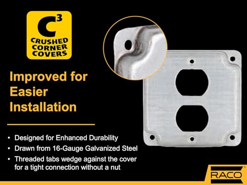 RACO Hubbell-Raco 902C 1 Duplex Receptacle 4-Inch Square Exposed Work Cover, Silver - Image 3
